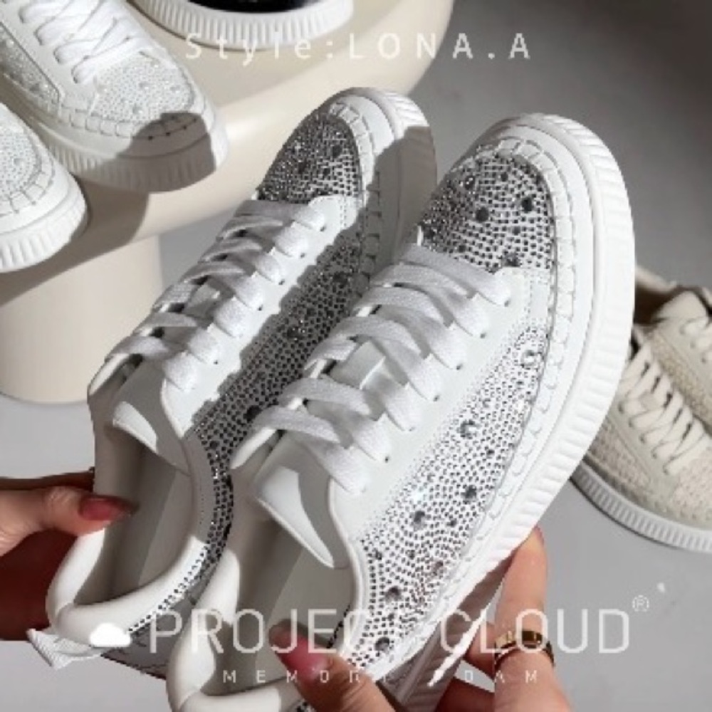 Project Cloud white with Rhinestones Women's Sneakers - Picture 2 of 13